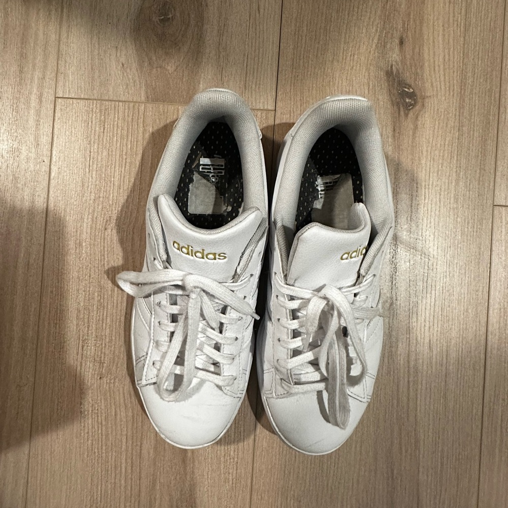 Adidas Classic White Sneakers with Gold Accents